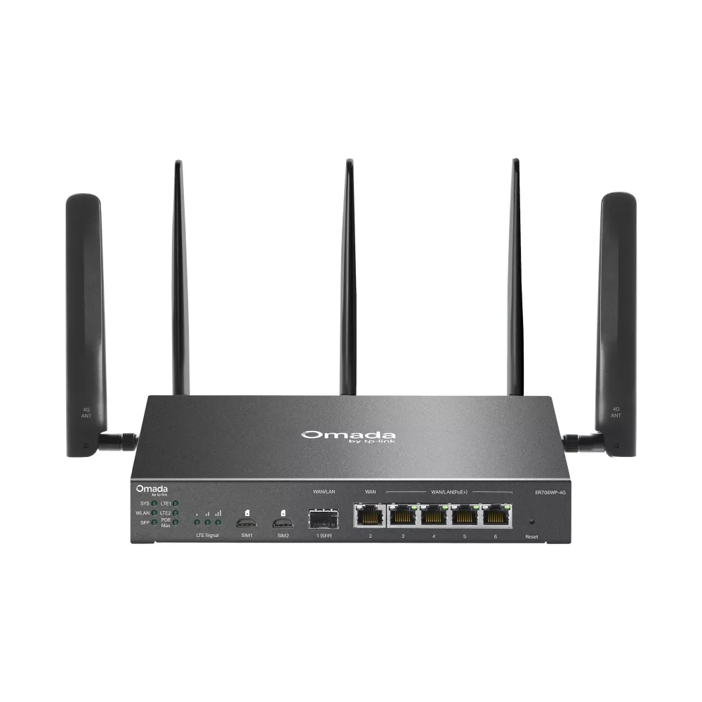 Omada VPN Gateway 4G+ Cat6 AX3000 Wi-Fi 6 4-Port Gigabit PoE+ (ER706WP-4G)