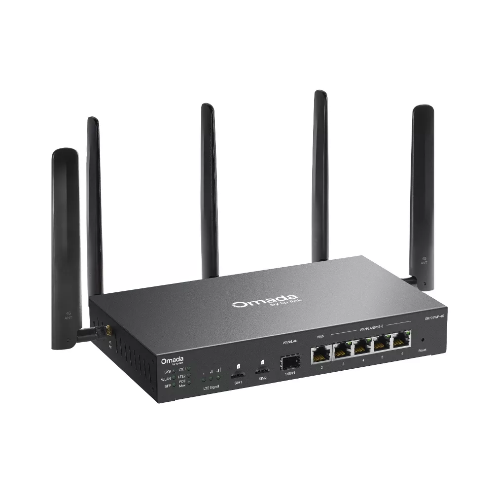 Omada VPN Gateway 4G+ Cat6 AX3000 Wi-Fi 6 4-Port Gigabit PoE+ (ER706WP-4G)