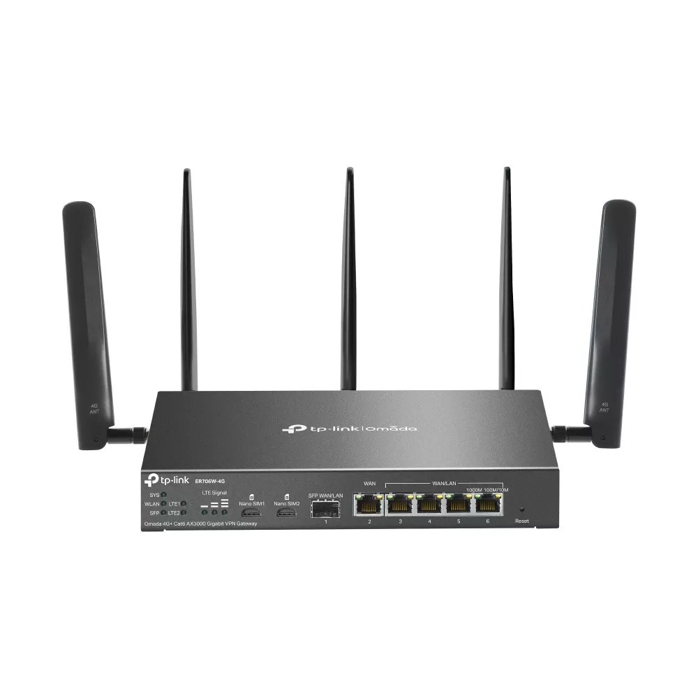 Omada VPN Gateway 4G+ Cat6 AX3000 Wi-Fi 6 6-Port Gigabit (ER706W-4G)