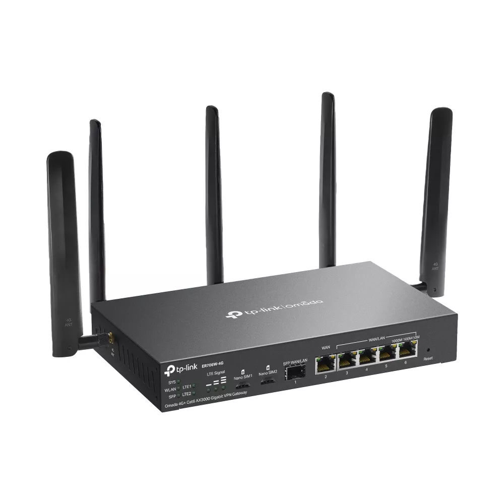 Omada VPN Gateway 4G+ Cat6 AX3000 Wi-Fi 6 6-Port Gigabit (ER706W-4G)