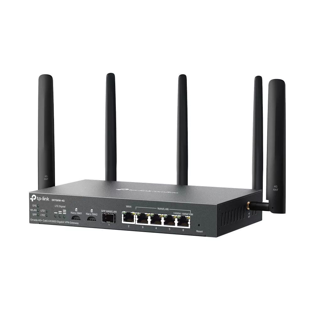 Omada VPN Gateway 4G+ Cat6 AX3000 Wi-Fi 6 6-Port Gigabit (ER706W-4G)