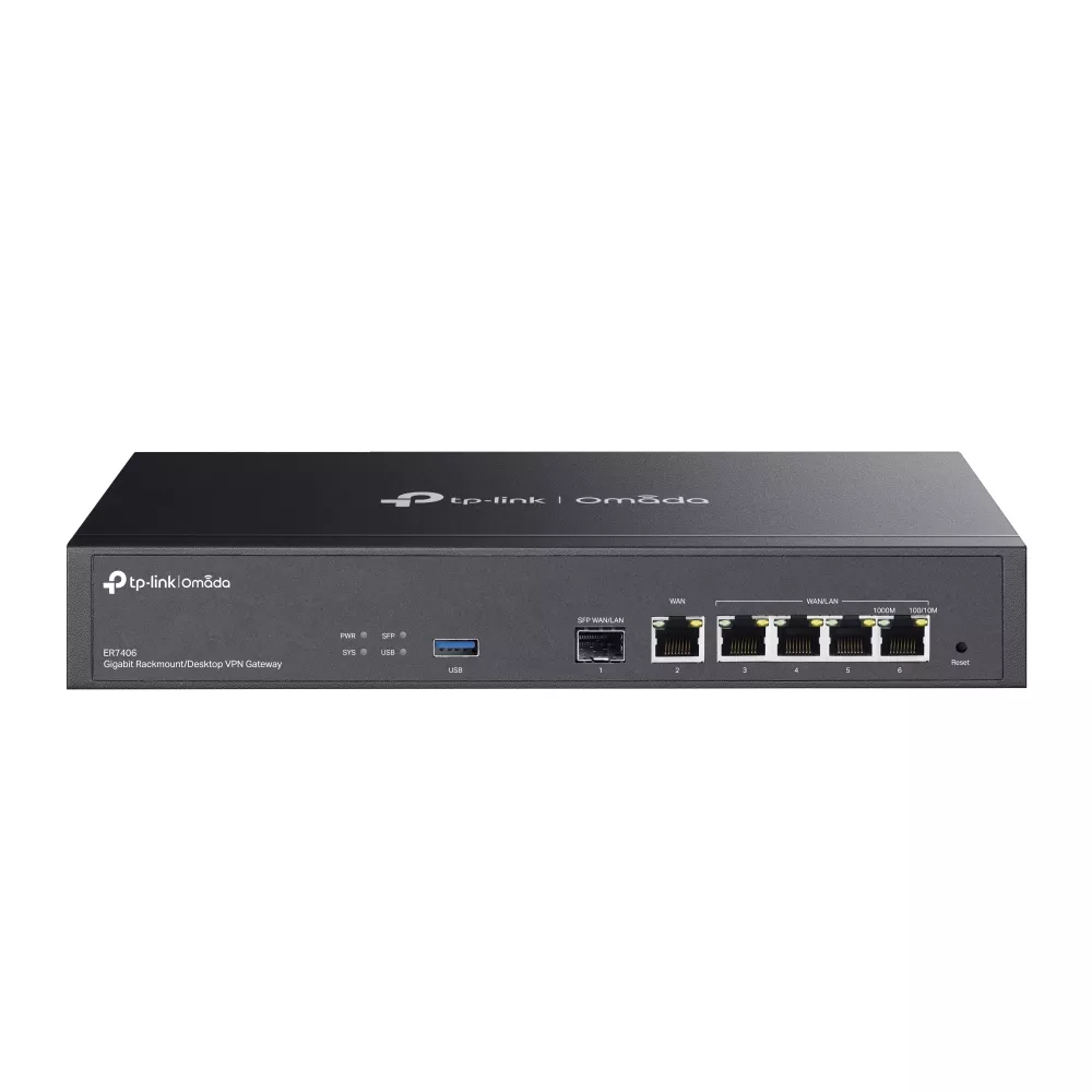 Omada VPN Gateway 6-Port Gigabit 1×SFP 1×USB 3.0 Rackmount (ER7406)