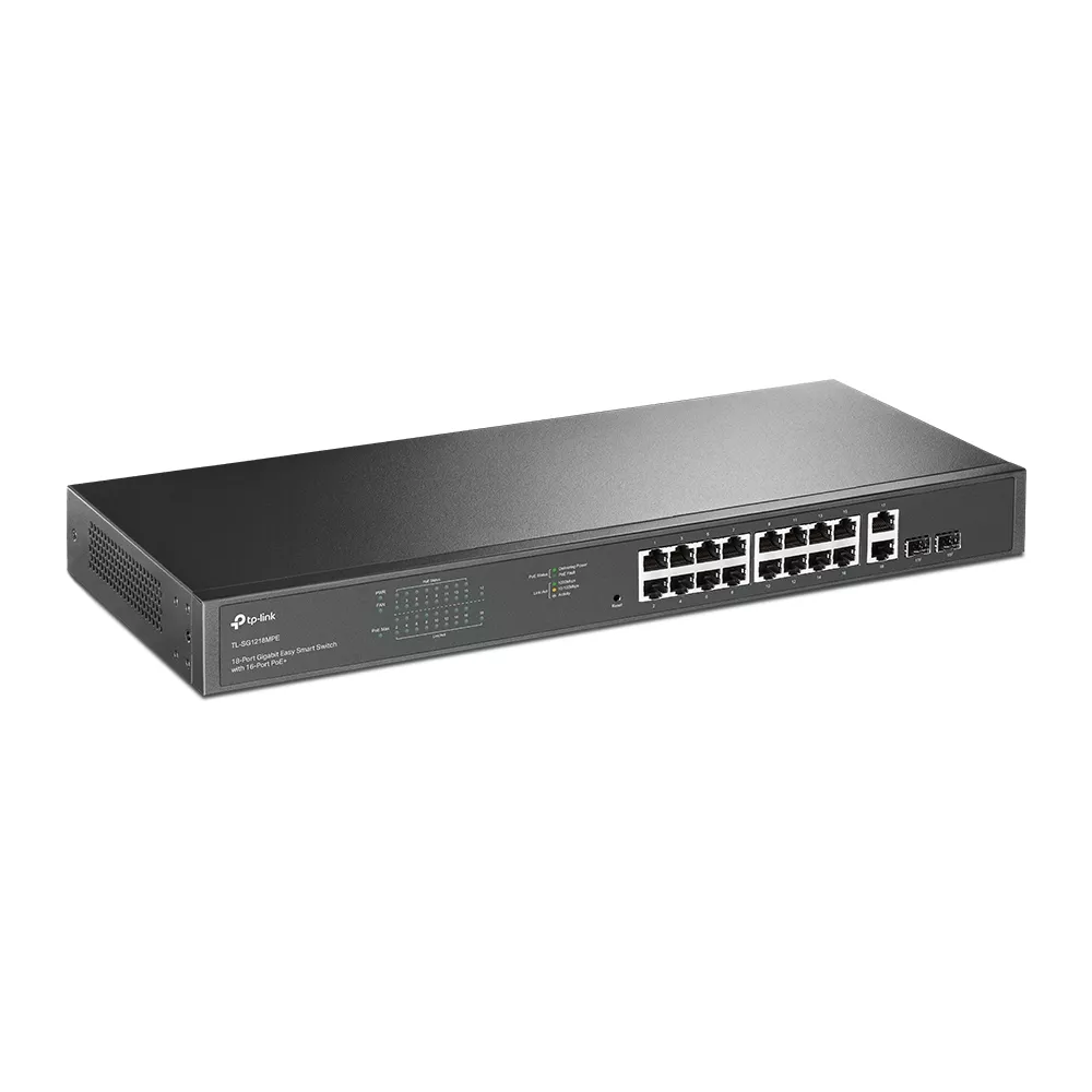 Omada PoE+ Easy Smart Switch 18-Port Gigabit 16-Port PoE+ 2×SFP 250W Rackmount (TL-SG1218MPE)