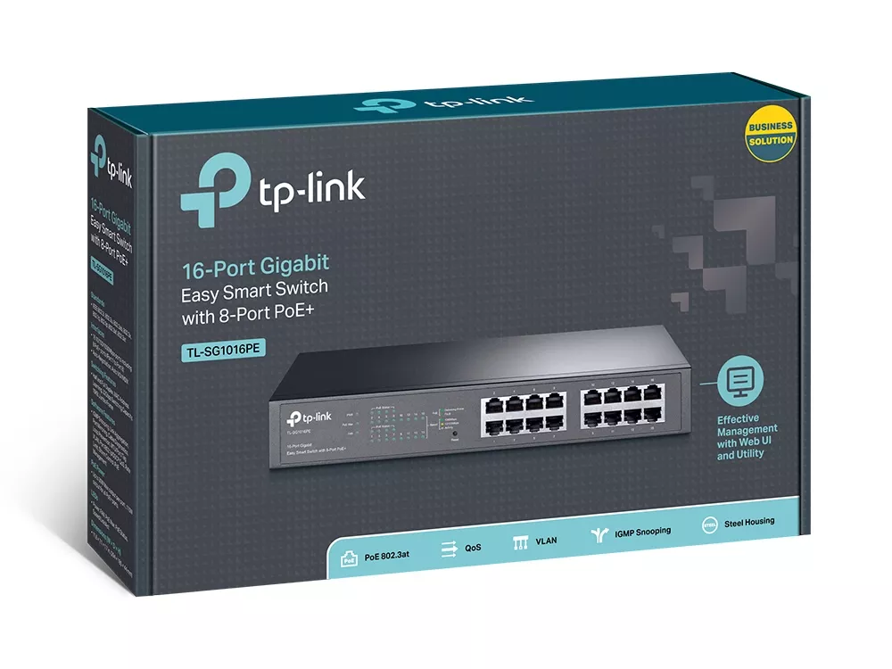 Omada PoE+ Easy Smart Switch 16-Port Gigabit 8-Port PoE+ 150W Rackmount (TL-SG1016PE)