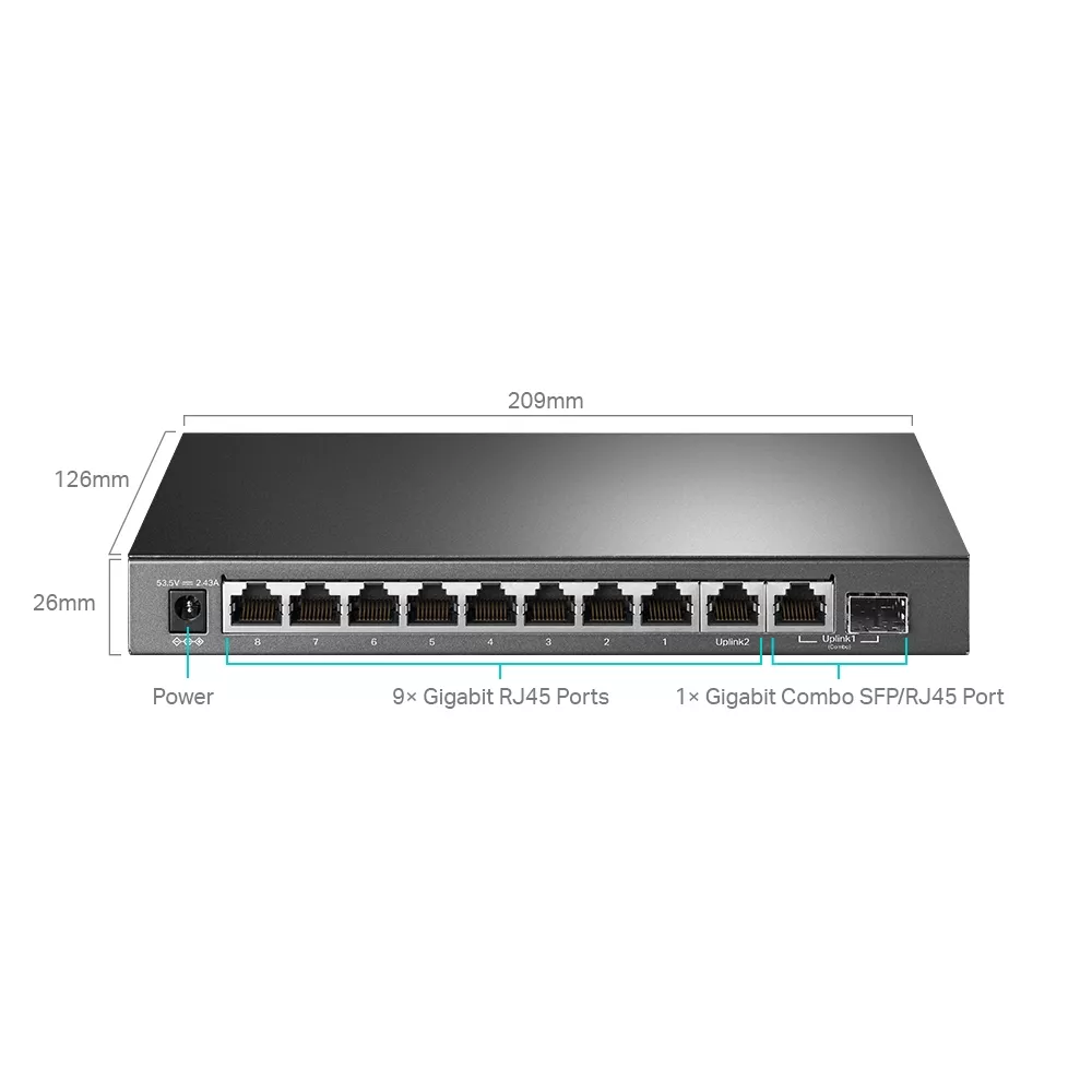 Omada PoE+ Easy Smart Switch 10-Port Gigabit 8-Port PoE+ 123W Fanless (TL-SG1210MPE)