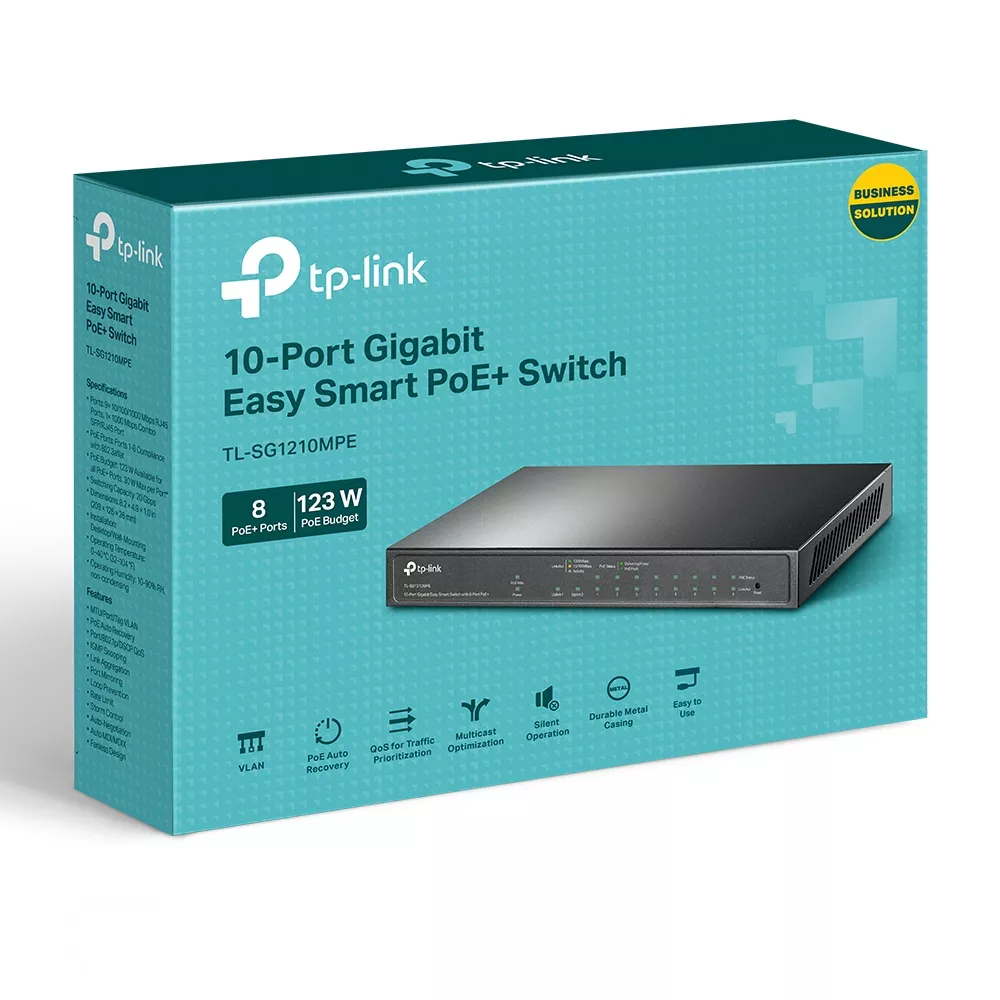 Omada PoE+ Easy Smart Switch 10-Port Gigabit 8-Port PoE+ 123W Fanless (TL-SG1210MPE)