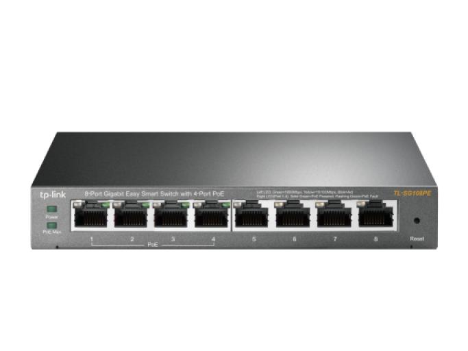 Omada PoE+ Easy Smart Switch 8-Port Gigabit 4-Port PoE+ 64W Fanless (TL-SG108PE)