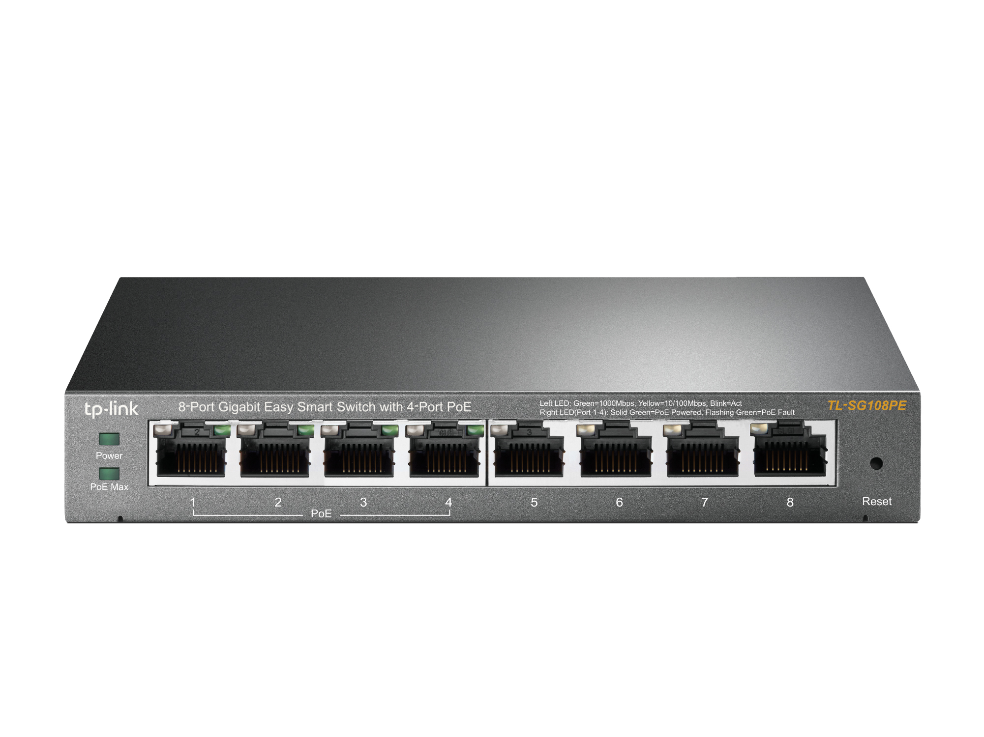 Omada PoE+ Easy Smart Switch 8-Port Gigabit 4-Port PoE+ 64W Fanless (TL-SG108PE)