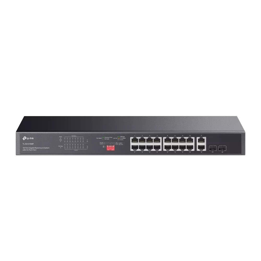 Omada PoE+ Switch18-Port Gigabit 16-Port PoE+ 250W 2×SFP Rackmount (TL-SG1218MP)