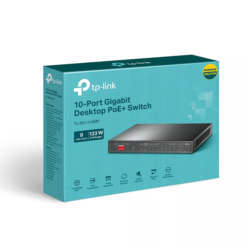 Omada PoE+ Switch 10-Port Gigabit 8-Port PoE+ 123W Fanless (TL-SG1210MP)