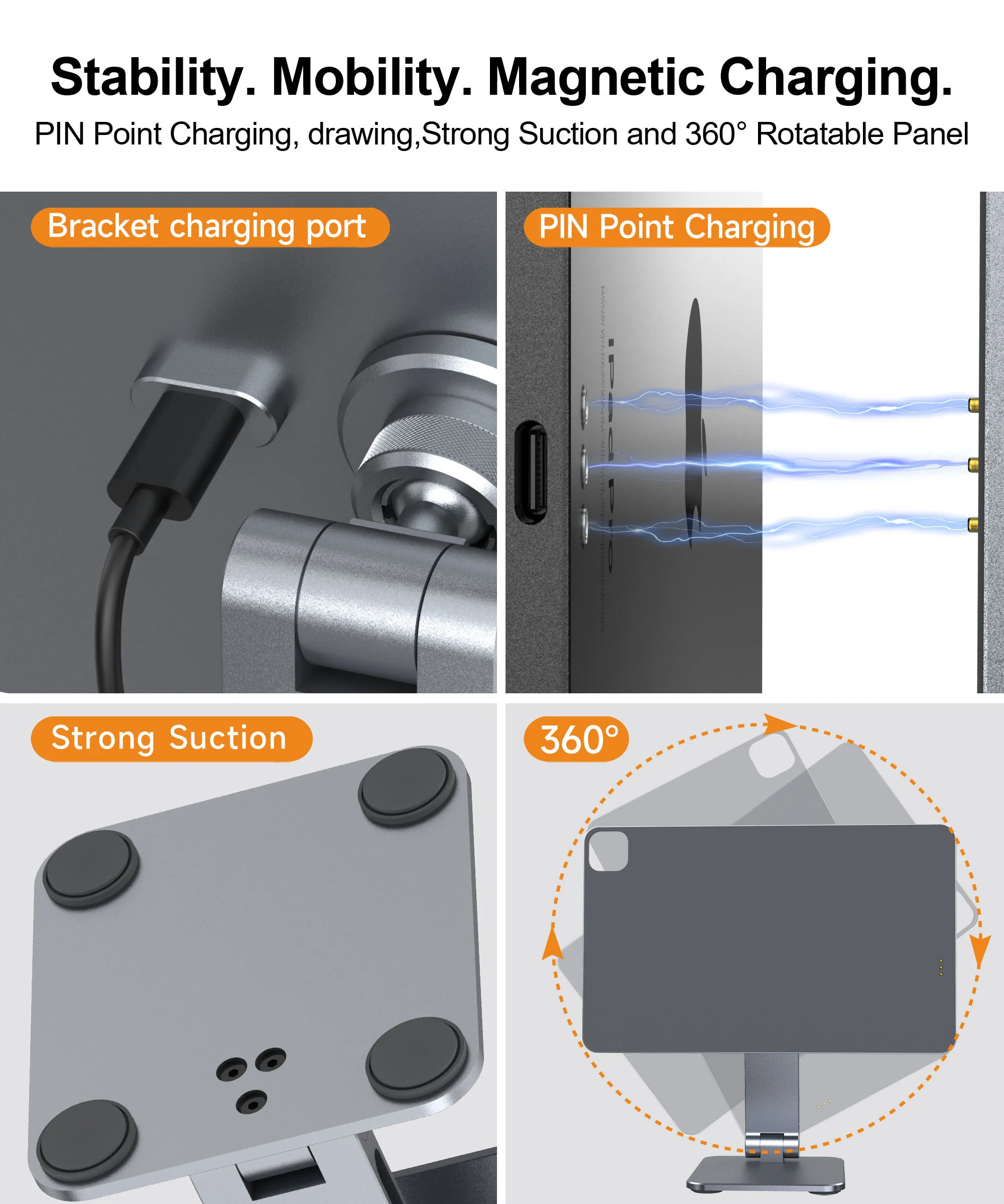 Yicosun Magnetic iPad Stand with PIN Point Charging 360° Rotating (B9-3)