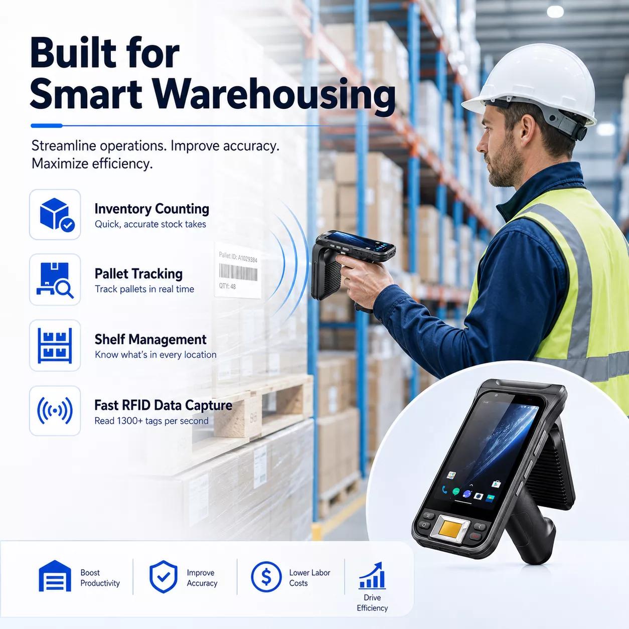 KC Mobile Android 13 UHF RFID Handheld PDA with 2D Barcode Scanner(E710)