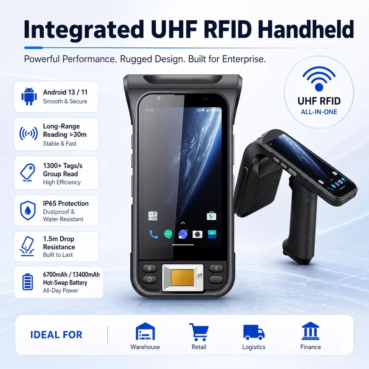 KC Mobile Android 13 UHF RFID Handheld PDA with 2D Barcode Scanner(E710)