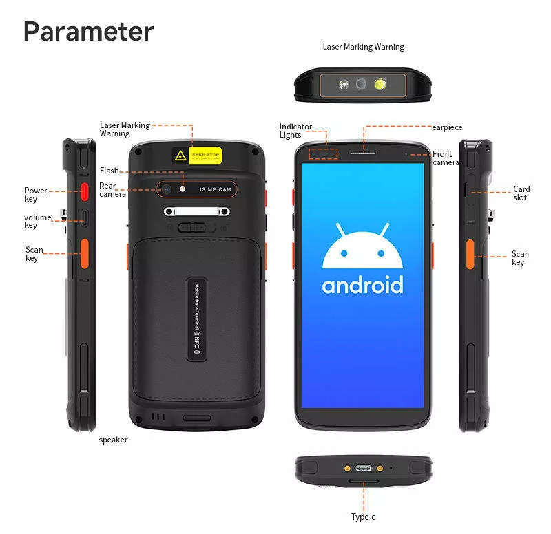 KC Mobile Industrial Handheld PDA / Mobile Barcode Scanner, Android 15, IP65 Rugged, NFC & GPS (F2)
